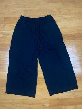 Bryn Walker The Pasha Wide Leg Cropped Pant by “Pacific Cotton” Black Raw Hem M